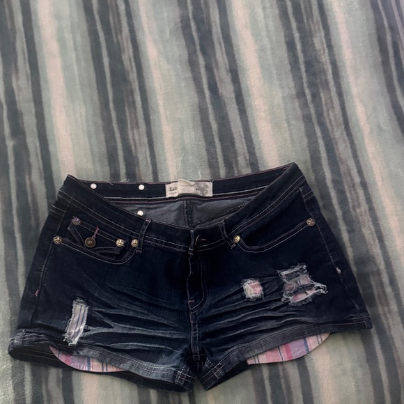 Raw Blue Dark Blue Distressed Jean Shorts - Picture 2 of 6